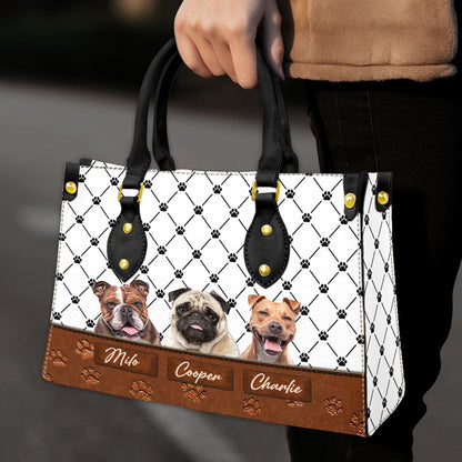 Custom Leather HandBag With Pet Photo | Gift For Pet Mom | Paw Pattern With Style White & Brown Color