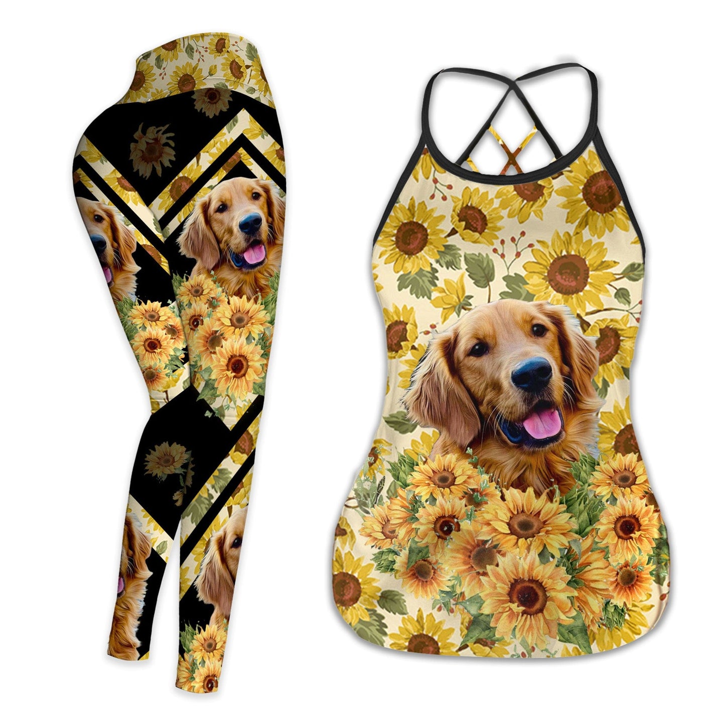 Custom Legging With Pet Photo | Sunflower Pattern Yellow Color