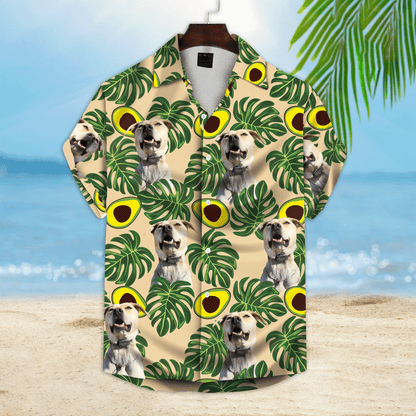 Custom Hawaiian Shirt For Dog Lovers | Personalized Puppy Lovers Gift | Avocado & Leaves Pattern Lemon Zest Color Aloha Shirt