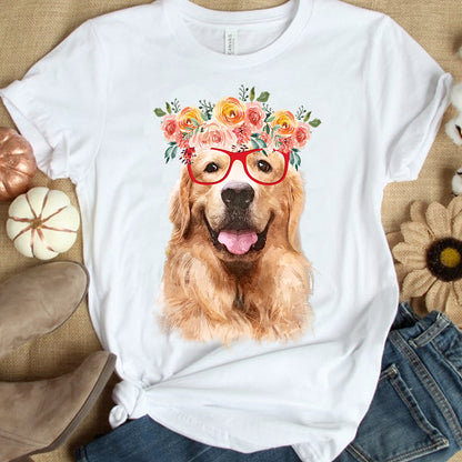 Custom T Shirt With Pet Face | Personalized Gift For Dog & Cat Lovers | Watercolor Floral Pet Apparel Unisex T Shirt