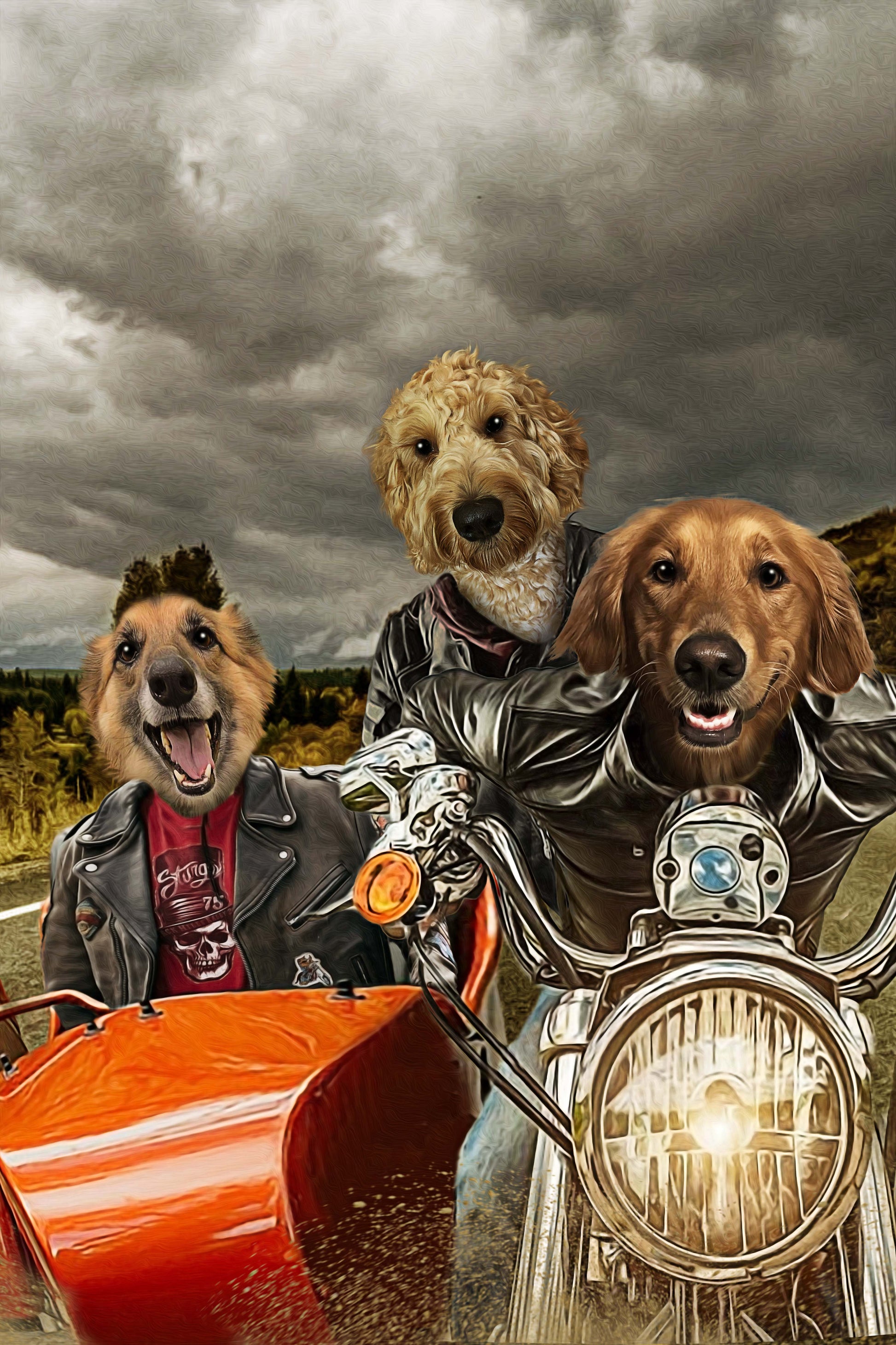 The Three Biker Custom Pet Portrait - Noble Pawtrait