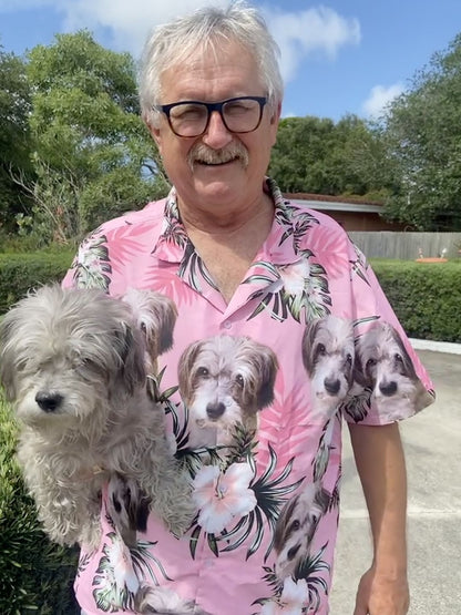 Chemise hawaïenne personnalisée pour les amateurs de chiens | Cadeau personnalisé pour les amoureux des chiots | Chemise Aloha de couleur rose à motif de fleurs