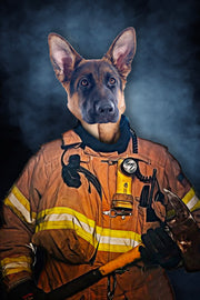 The Firefighter Custom Pet Portrait Canvas - Noble Pawtrait