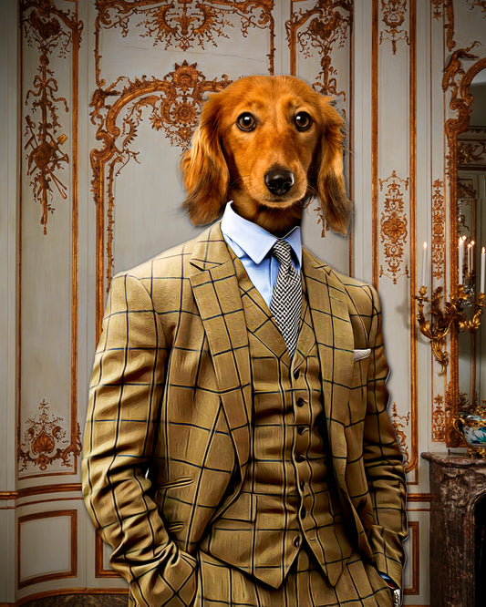 The Brown Suit Custom Pet Portrait Digital Download - Noble Pawtrait