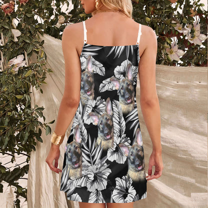 Robe camisole à motif de fleurs personnalisées, cadeau personnalisé pour maman de chien (couleur noire)