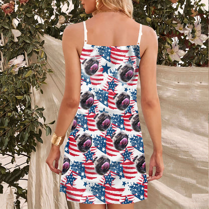 Custom Red & Blue Leaves Pattern Cami Dress Personalized Gift For Dog Mom