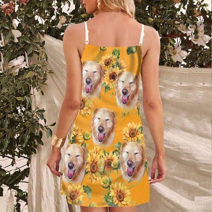 Robe Cami personnalisée à motif tournesol et jaune, cadeau personnalisé pour maman chien