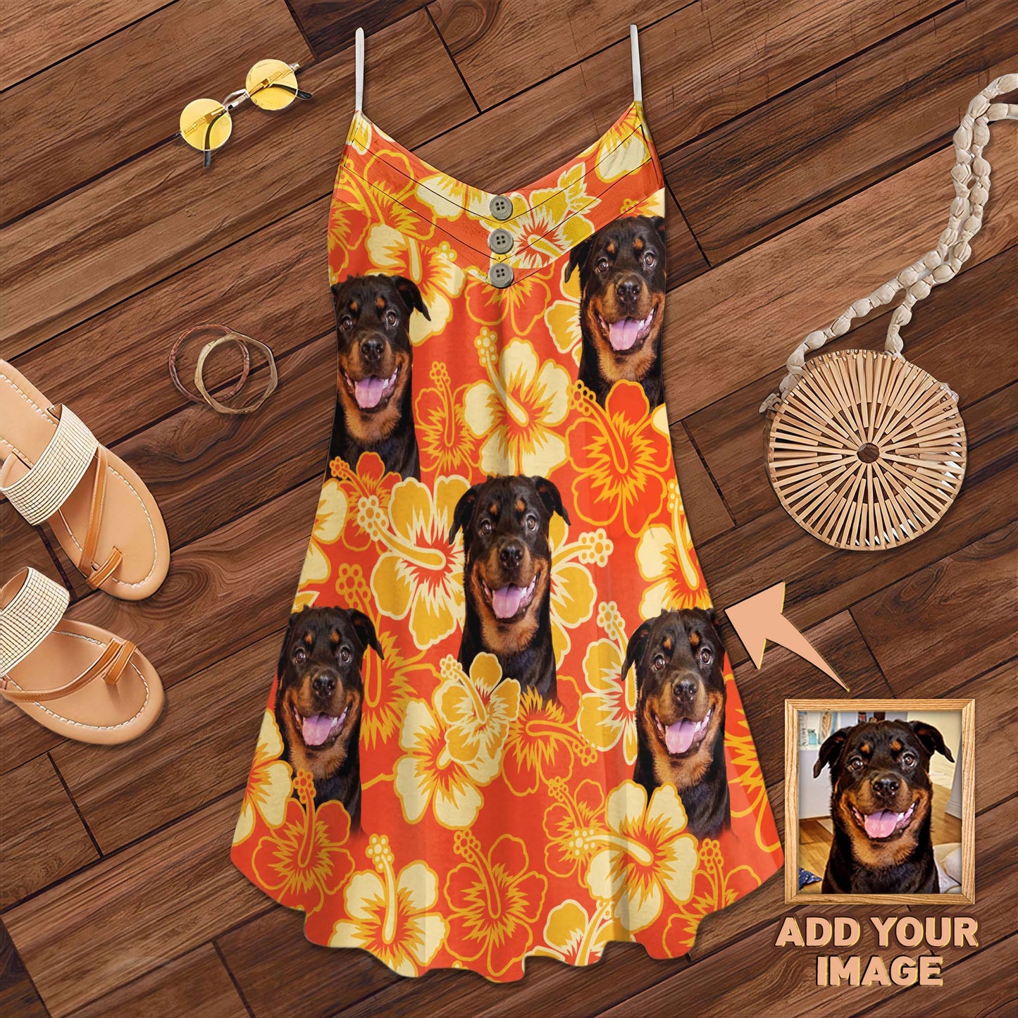 Robe camisole à motif de fleurs personnalisées, cadeau personnalisé pour maman de chien (couleur orange fluo)