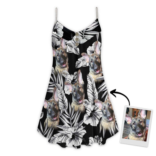 Custom Flowers Pattern Cami Dress Personalized Gift For Dog Mom (Black Color)