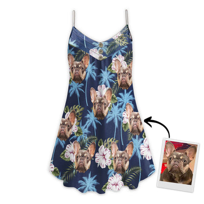 Custom Blue Palm Tree Pattern Cami Dress Personalized Gift For Dog Mom