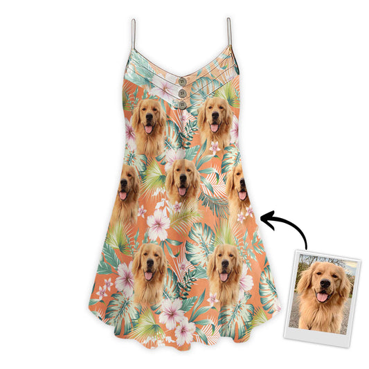Custom Leaves & Flower Pattern Cami Dress Personalized Gift For Dog Mom (Carrot Color)