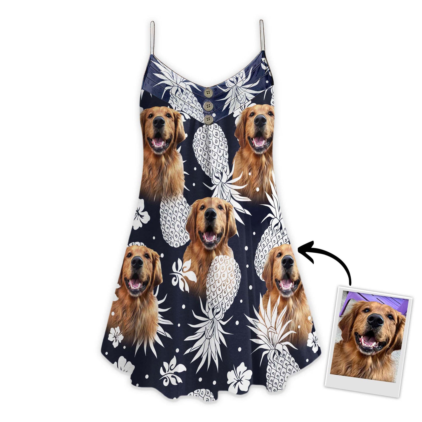 Custom Pineapple Pattern Cami Dress Personalized Gift For Dog Mom (Dark Navy Color)