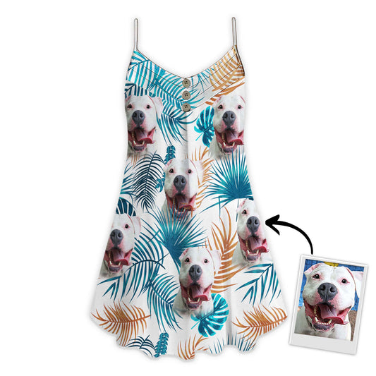 Custom Leaves Pattern Cami Dress Personalized Gift For Dog Mom (White Color)