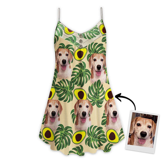 Custom Avocado & Leaves Pattern Cami Dress Personalized Gift For Dog Mom (Lemon Zest Color)