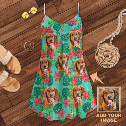 Custom Leaves & Flowers Pattern Cami Dress Personalized Gift For Dog Mom (Mint Color)