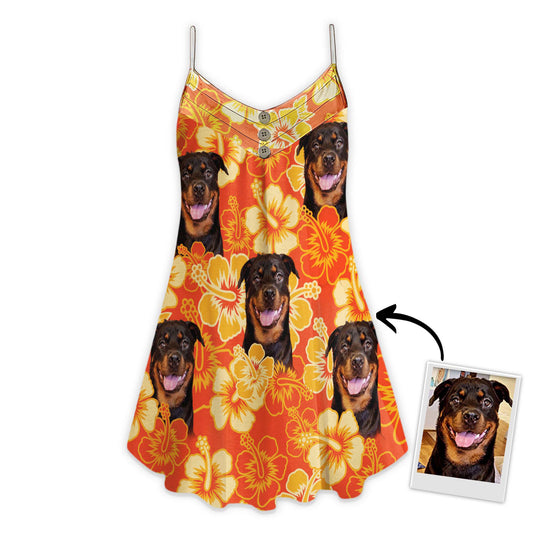 Custom Flowers Pattern Cami Dress Personalized Gift For Dog Mom (Neon-Orange Color)