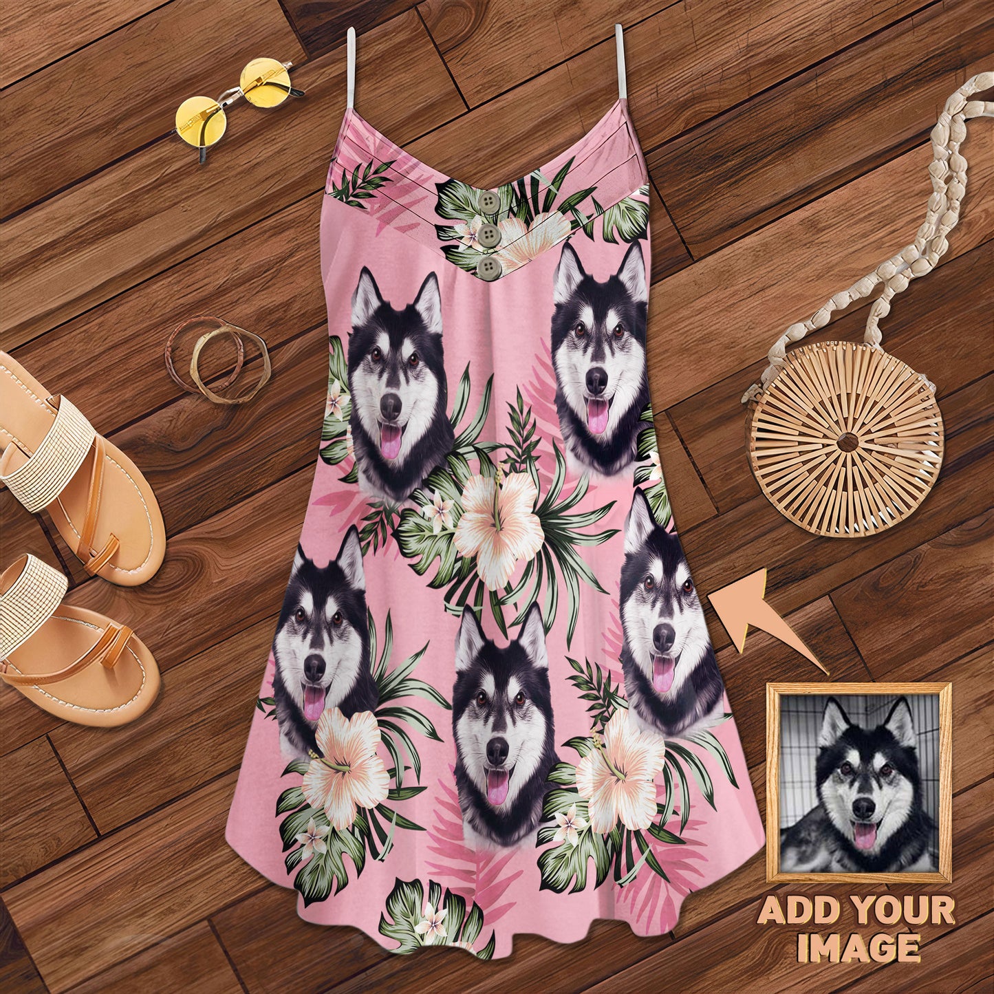 Custom Flowers Pattern Cami Dress Personalized Gift For Dog Mom (Pink Color)