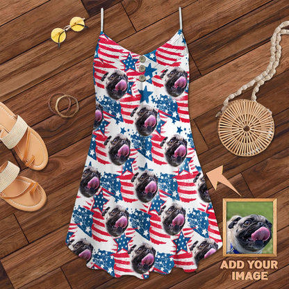 Custom Red & Blue Leaves Pattern Cami Dress Personalized Gift For Dog Mom