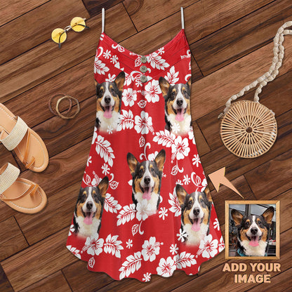 Custom Leaves & Flowers Pattern Cami Dress Personalized Gift For Dog Mom (Red Color)