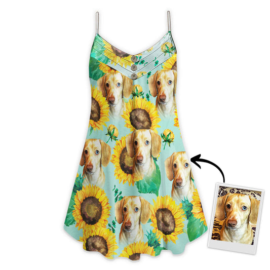 Custom Sunflower & Green Pattern Cami Dress Personalized Gift For Dog Mom