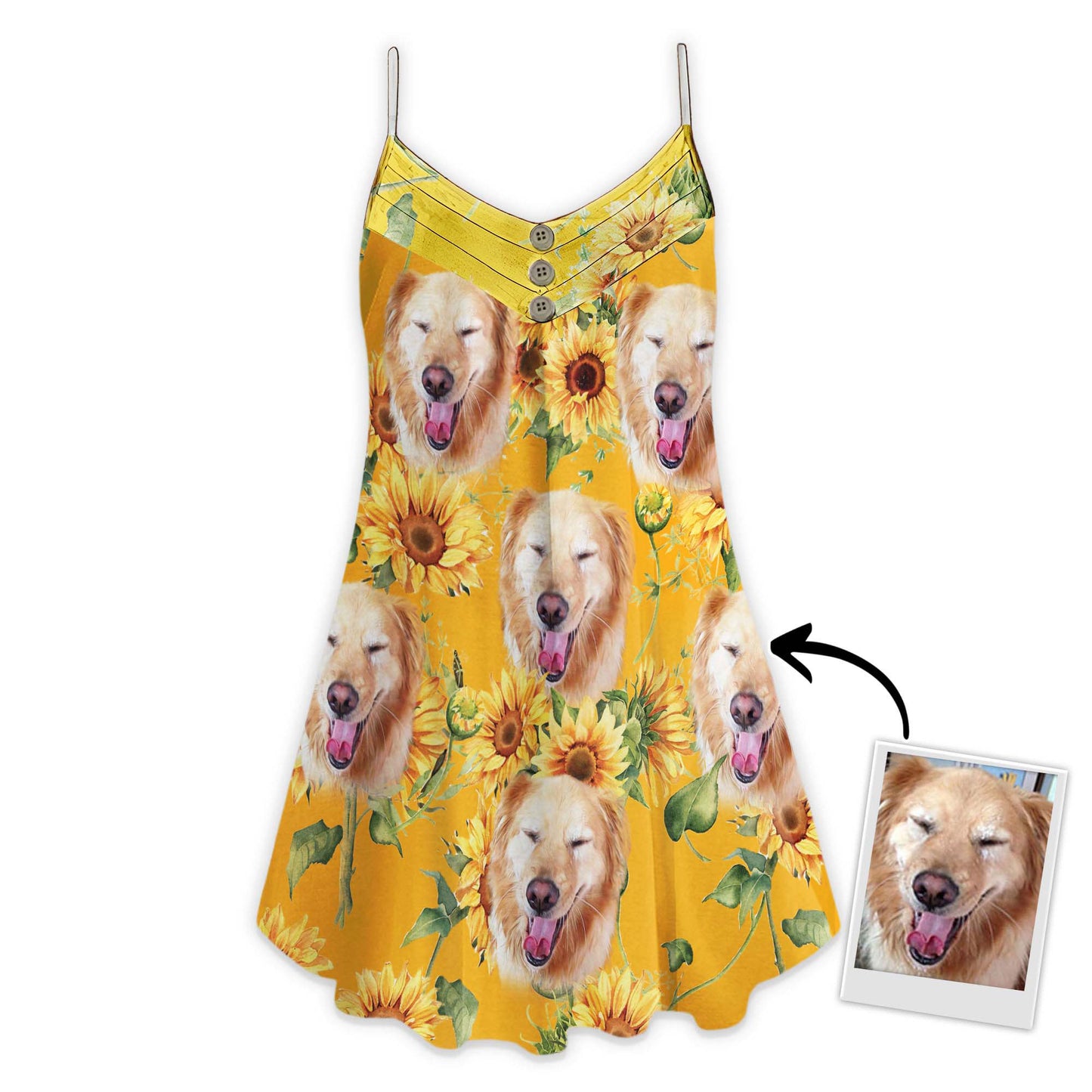Custom Sunflower & Yellow Pattern Cami Dress Personalized Gift For Dog Mom