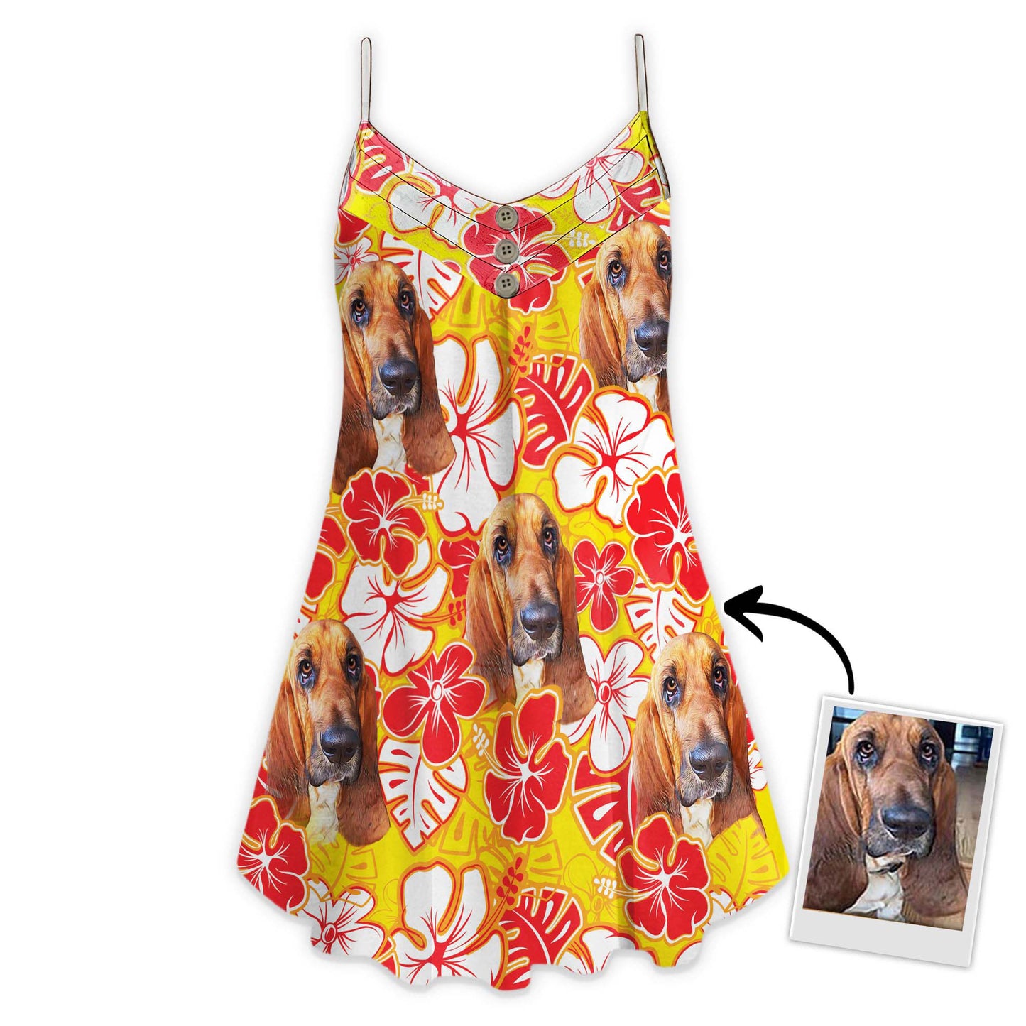 Custom Leaves & Flowers Pattern Cami Dress Personalized Gift For Dog Mom (Yellow Color)