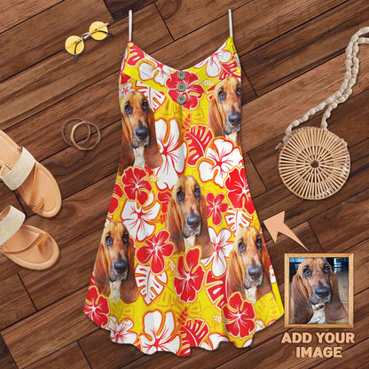 Robe camisole personnalisée à motif de feuilles et de fleurs, cadeau personnalisé pour maman de chien (couleur jaune)