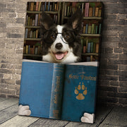 The Book Worm Custom Pet Portrait Canvas - Noble Pawtrait