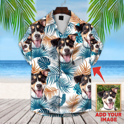 Custom Leaves Pattern Short-Sleeve Hawaiian Shirt (Blue Leaves) - Noble Pawtrait