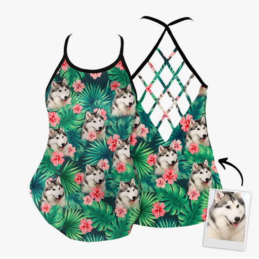 Débardeur personnalisé à dos ouvert floral et tropical croisé