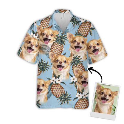 Custom Hawaiian Shirt With Pet Face | Personalized Gift For Pet Lovers | Pineapple Pattern Light Blue Color Aloha Shirt