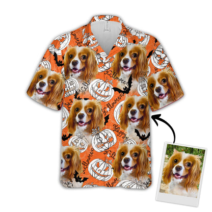 Custom Hawaiian Shirt With Pet Face | Personalized Gift For Pet Lovers | Pumpkin Pattern Neon-Orange Aloha Shirt Color
