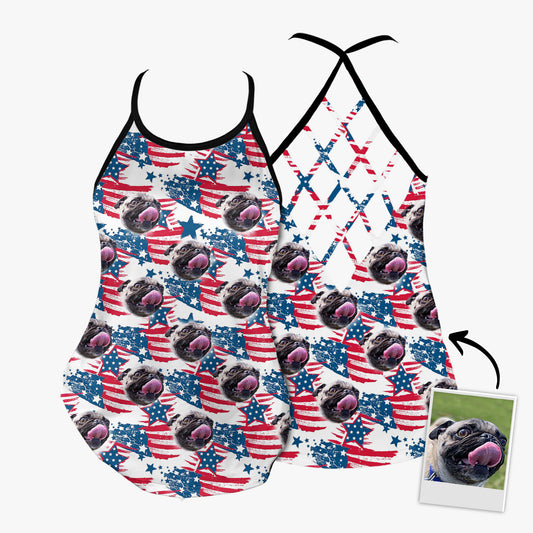 Custom Red & Blue Pattern Criss Cross Tank Top