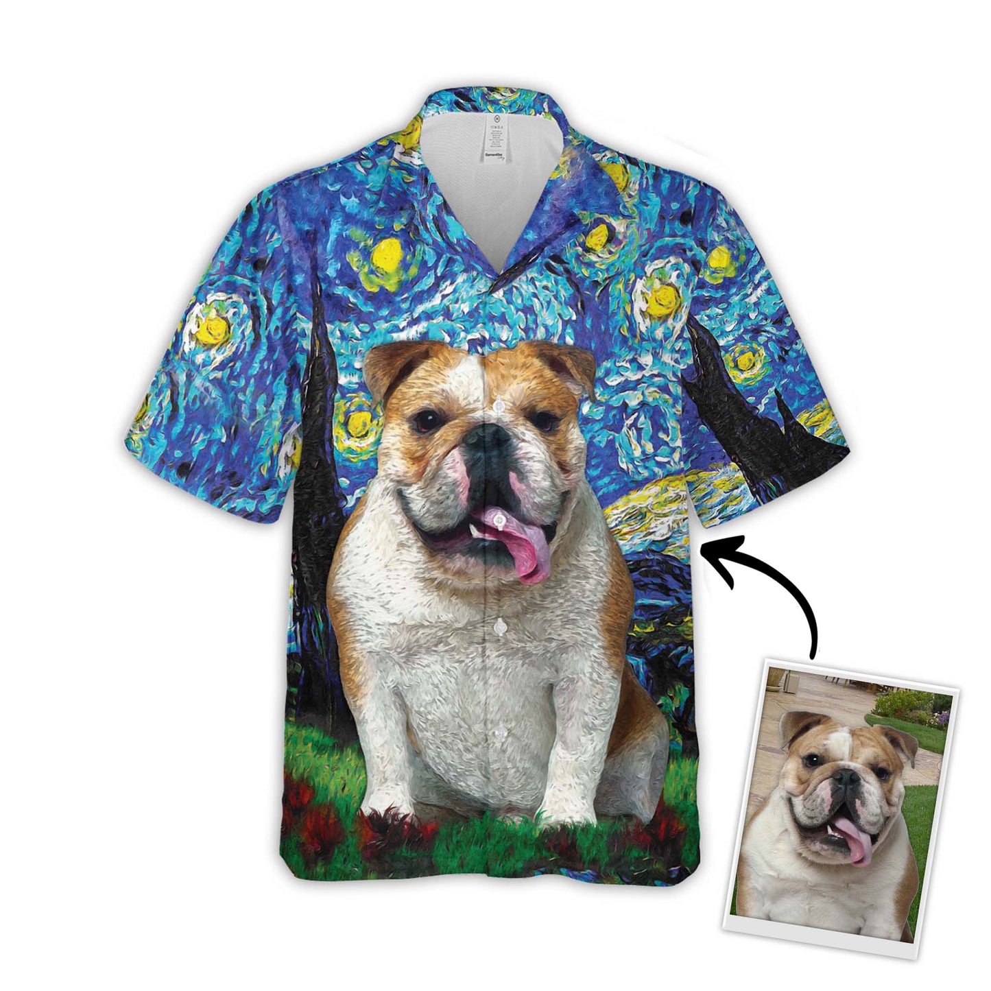 Custom Hawaiian Shirt With Pet Face | Personalized Gift For Pet Lovers | Starry Night Pattern Blue Color Aloha Shirt