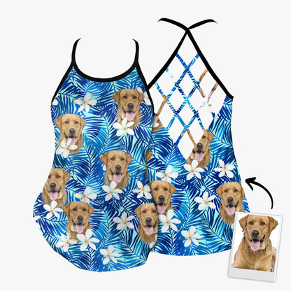 Custom Summer Floral Criss Cross Open Back Tank Top