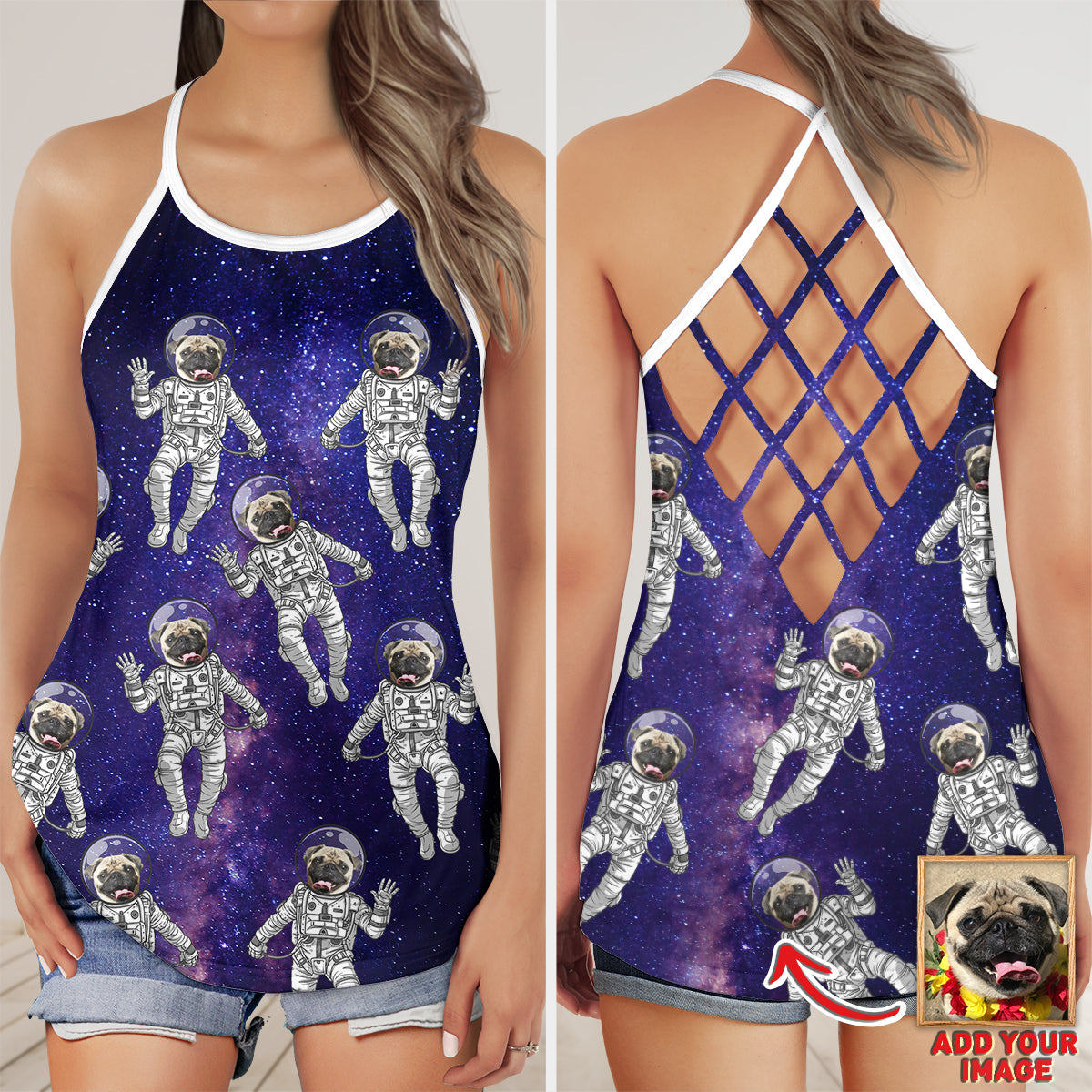 Custom Galaxy Pattern Criss Cross Tank Top