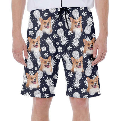 Custom Hawaiian Short With Dog Face | Personalized Gift For Puppy Lovers | Pineapple Pattern Dark Navy Color Aloha Short