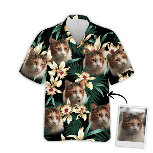 Chemise hawaïenne personnalisée pour les amateurs de chiens | Cadeau personnalisé pour les amoureux des chiots | Chemise Aloha à motif de feuilles et de fleurs, couleur vert foncé