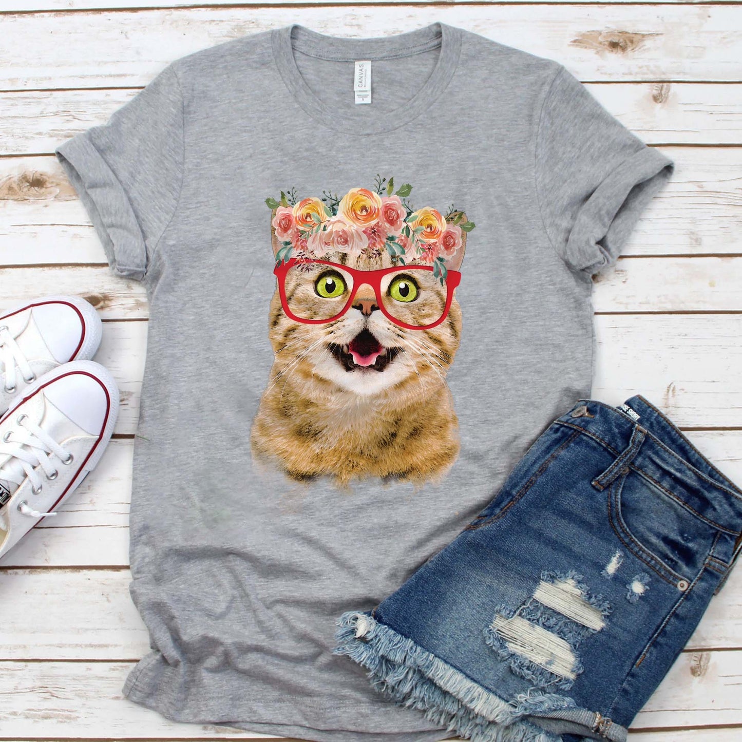 T-shirt personnalisé avec visage d’animal de compagnie | Cadeau personnalisé pour les amoureux des chiens et des chats | Aquarelle Floral Pet Apparel T-shirt unisexe