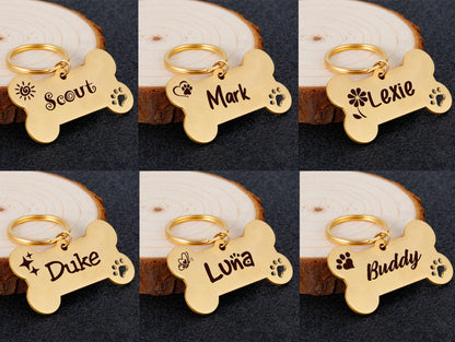 Personalized Bone Dog Tag Engraved Pet ID