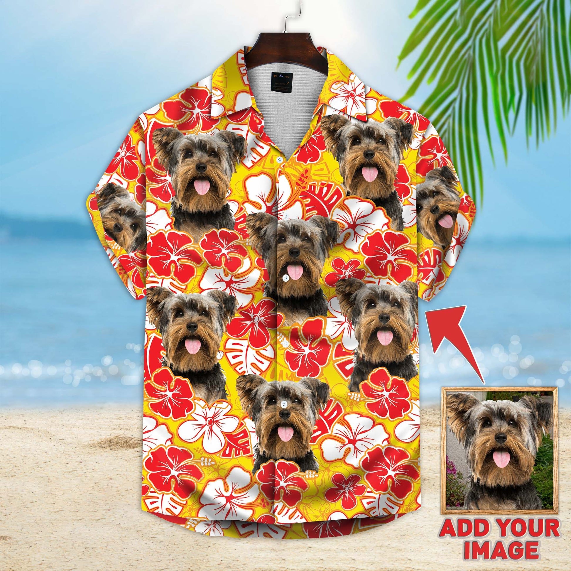 Custom Leaves & Flowers Pattern Short-Sleeve Hawaiian Shirt (Yellow Color) - Noble Pawtrait