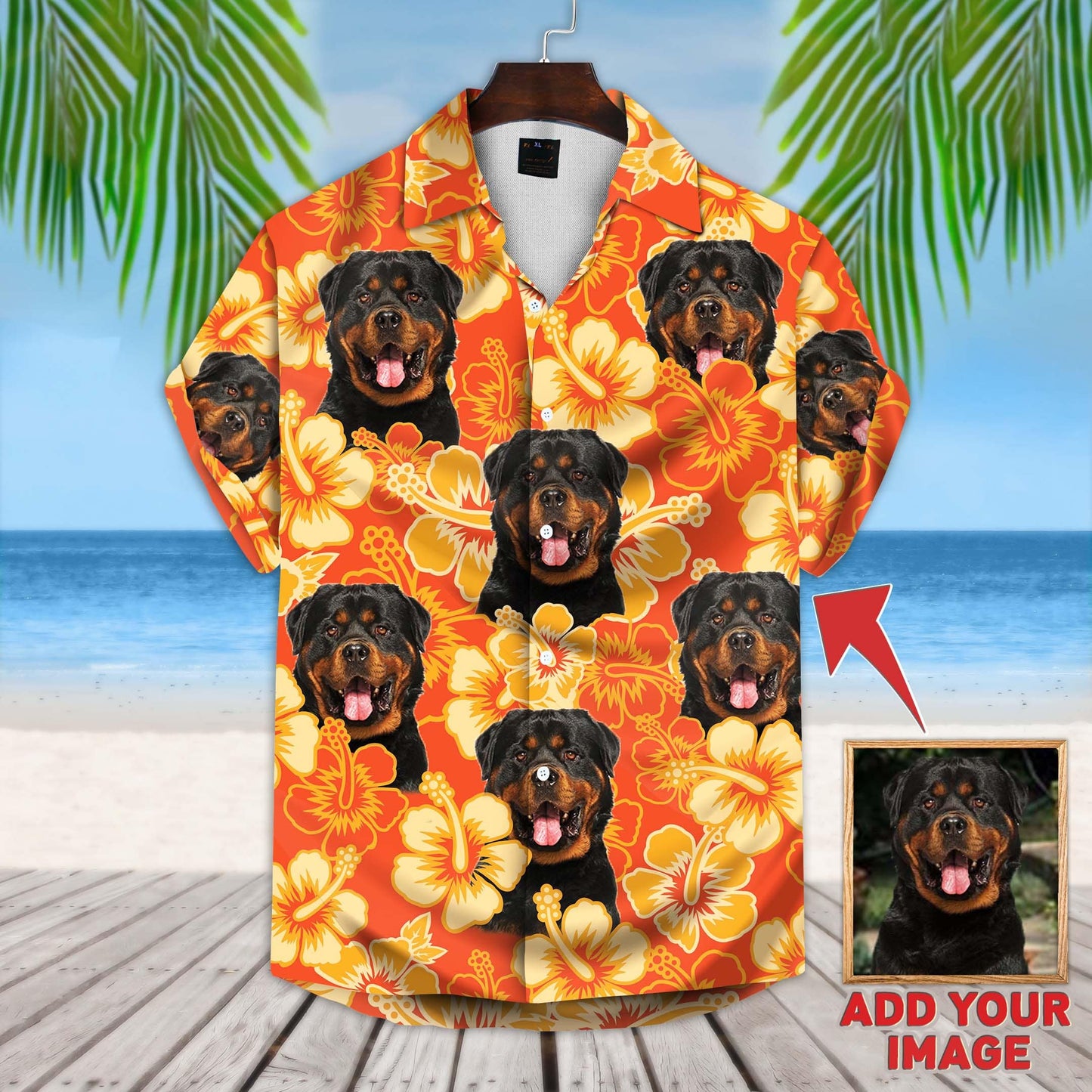 Custom Hawaiian Shirt For Dog Lovers | Personalized Puppy Lovers Gift | Flowers Pattern Neon-Orange Color Aloha Shirt