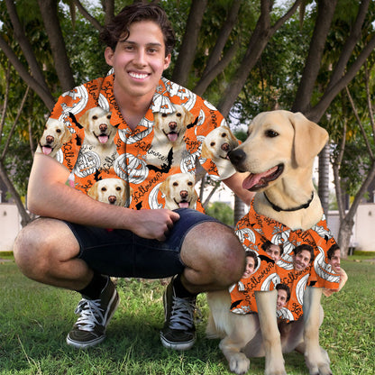 Custom Hawaiian Shirt With Pet Face | Personalized Gift For Pet Lovers | Pumpkin Pattern Neon-Orange Aloha Shirt Color