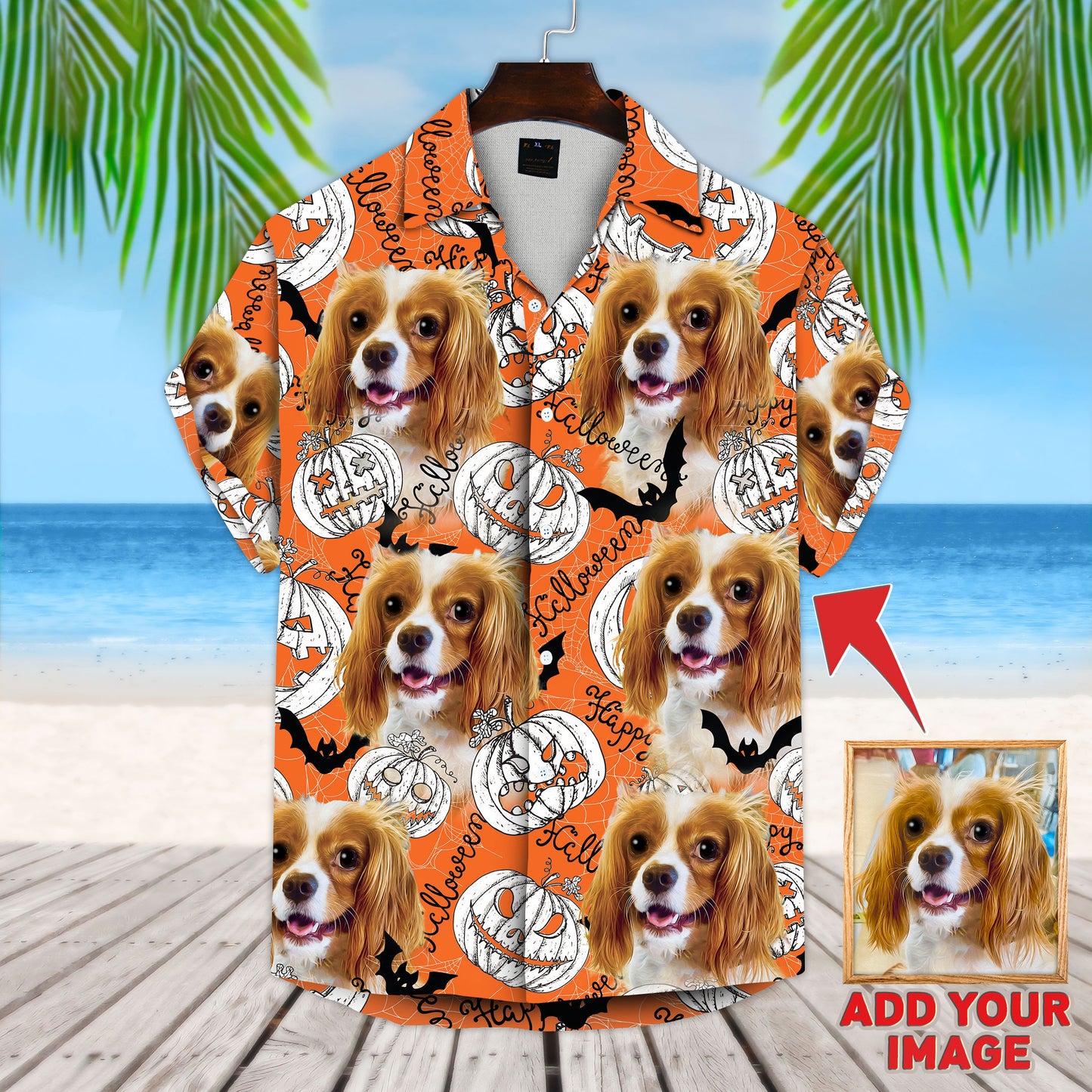 Custom Hawaiian Shirt With Pet Face | Personalized Gift For Pet Lovers | Pumpkin Pattern Neon-Orange Aloha Shirt Color