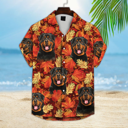 Custom Hawaiian Shirt With Pet Face | Personalized Gift For Pet Lovers | Leaves Pattern Red Color Aloha Shirt