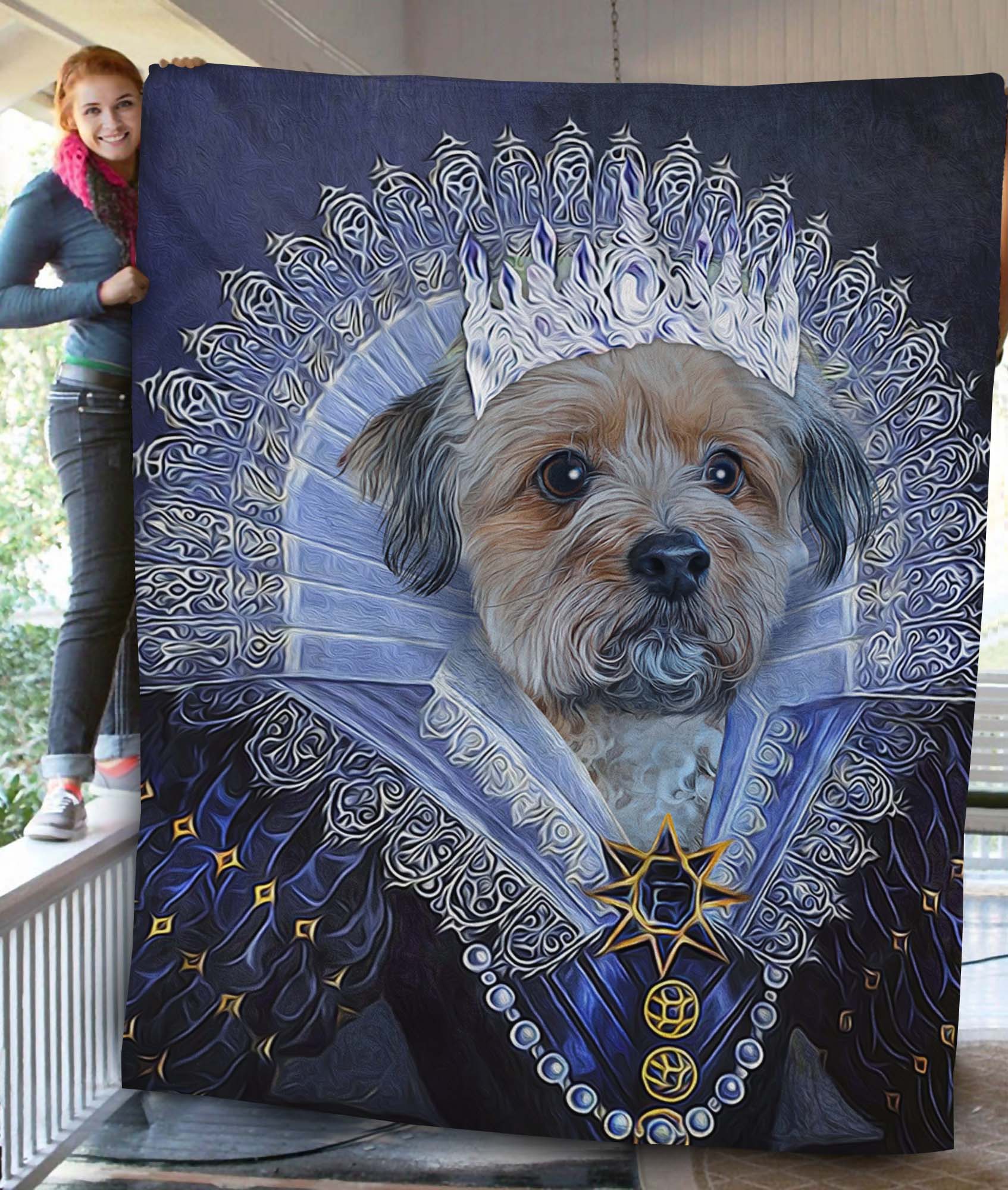 Her Majesty Custom Pet Blanket - Noble Pawtrait