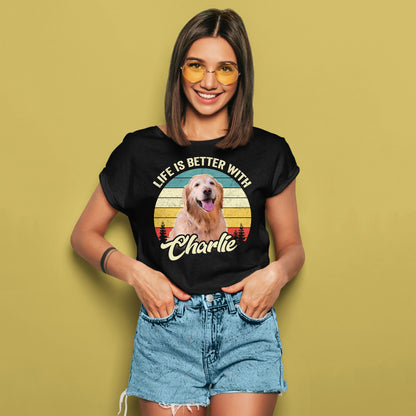 T-shirt personnalisé avec visage d’animal de compagnie | Cadeau personnalisé pour les amoureux des chiens et des chats | La vie est meilleure avec un t-shirt unisexe pour chien