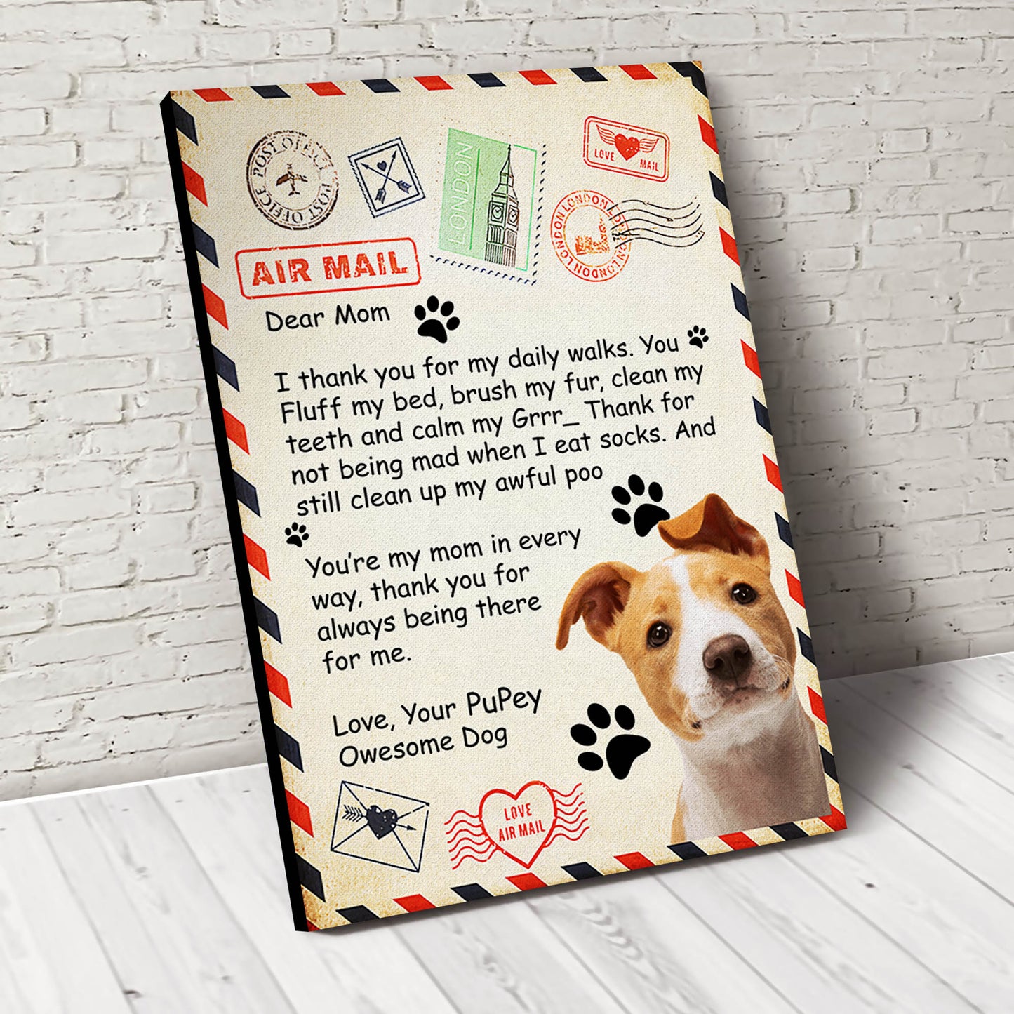 Paw Mail For Mom Custom Pet Portrait Canvas - Noble Pawtrait