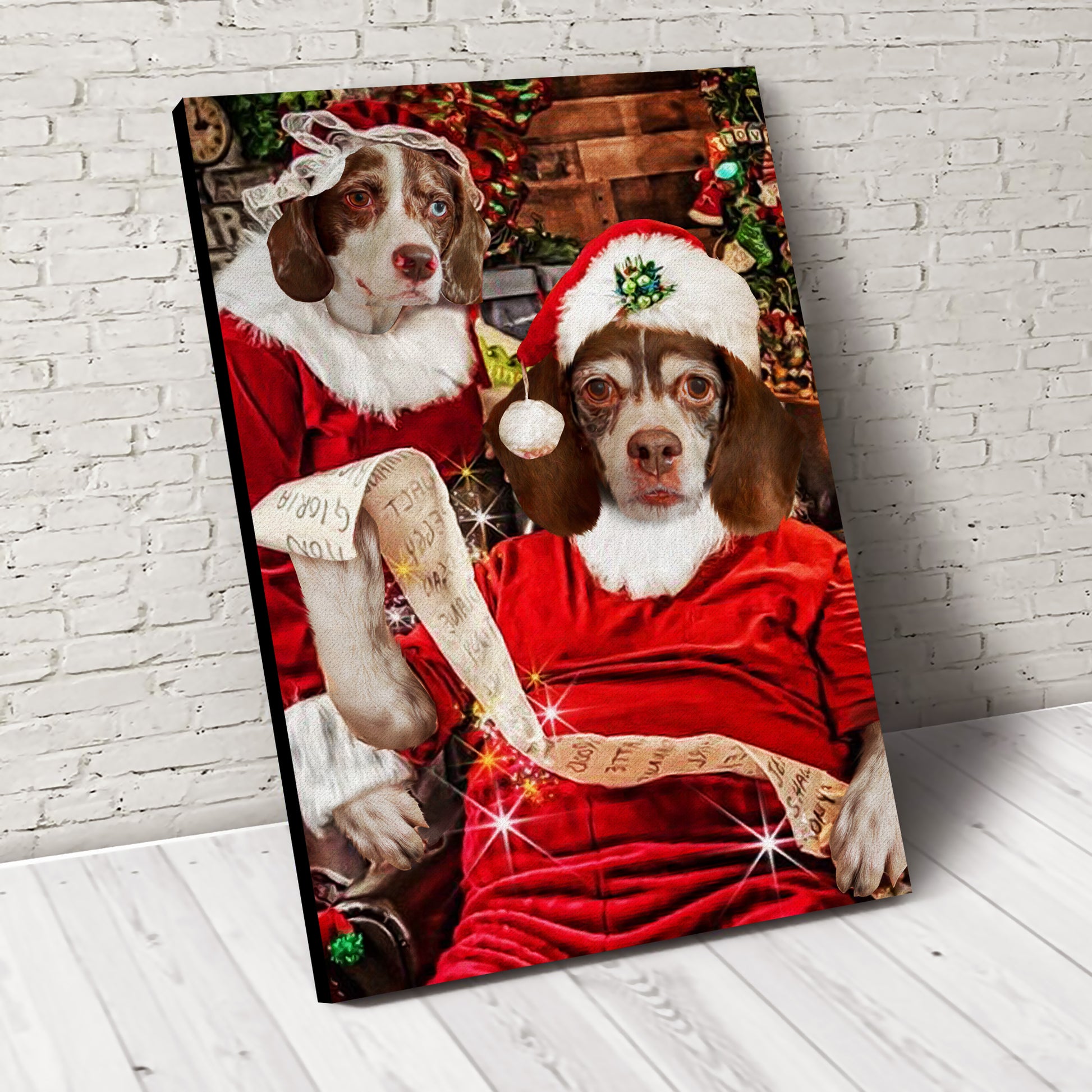 Mr and Mrs Santa Custom Pet Portrait Canvas - Noble Pawtrait