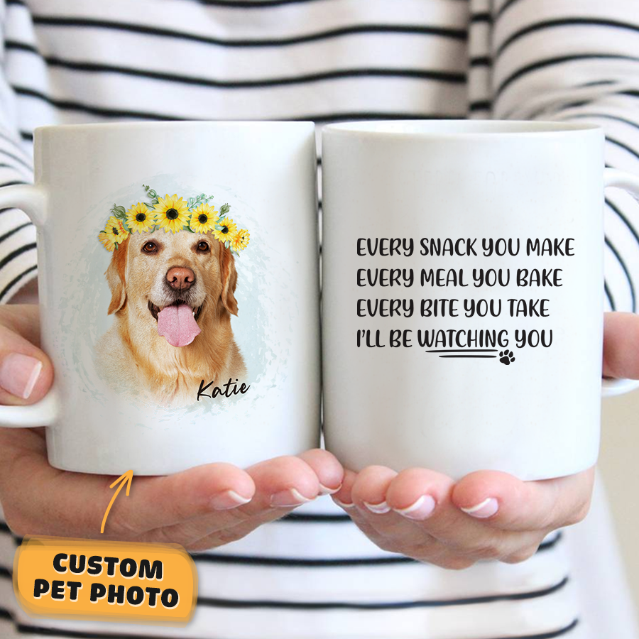 Sunflower Crown Watercolor Custom Pet Mug - Noble Pawtrait
